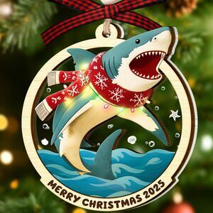Funny Shark Christmas Tree Ornament Ocean Lover Gift Wood Acrylic Sea Animal2025